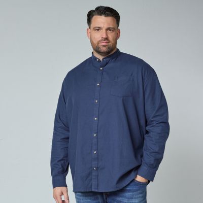 Chemise Manches Longues Col Mao Bleu Marine All Size du 3XL au 8XL