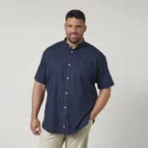 Chemisette Lin Col Mao Bleu Marine All Size du 3XL au 8XL
