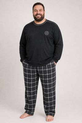 Haut de Pyjama Col Rond Coton Noir All Size du 2XL au 8XL