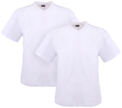 Pack de Deux T-Shirts Col V Grande Taille Coloris Blanc MAVERICK d\'Adamo