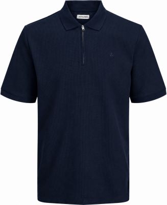 Polo Stretch  Col Zip Bleu Marine Jack&Jones du 3XL au 8XL