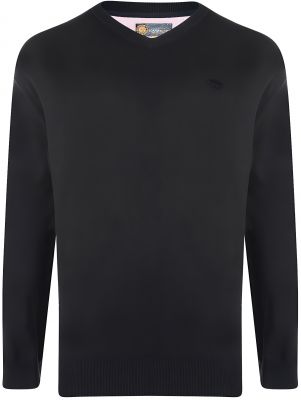 Pull Coton Col V Noir Kam du 2XL au 8XL