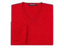 Pull Laine Woolmark Col V Rouge Monte Carlo du 58 au 70