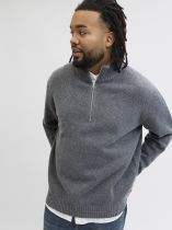 Pull Stretch Col Zip Gris Jack&Jones du 3XL au 8XL