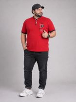 T-Shirt Col V &agrave; Boutons &agrave; Manches Courtes Rouge Lavecchia du 3XL au 8XL